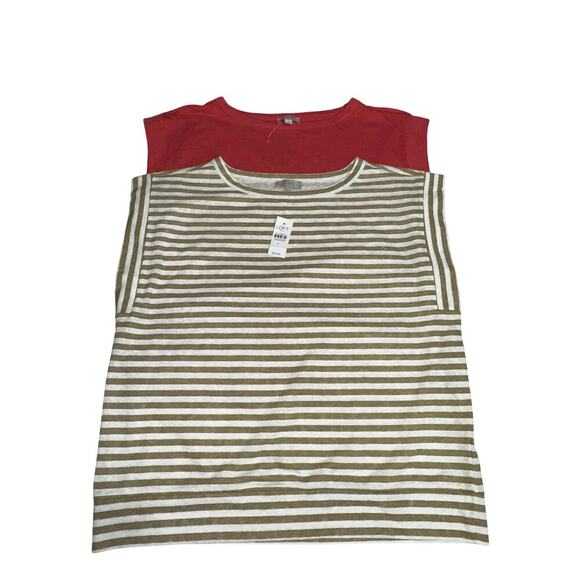 LOFT Lot of 2 pullover tops Pink Tan white Stripe L NWT Casual Boxy lightweight - Picture 2 of 16